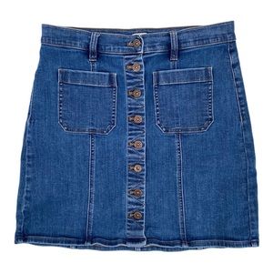 J Crew Denim High Waist Skirt Button Front Size 14 Medium Wash Mini Short